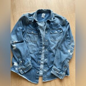 Zara Classic Blue Denim Distressed Shirt